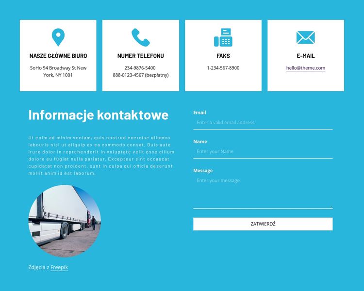 Informacje kontaktowe z ikonami Szablon witryny sieci Web