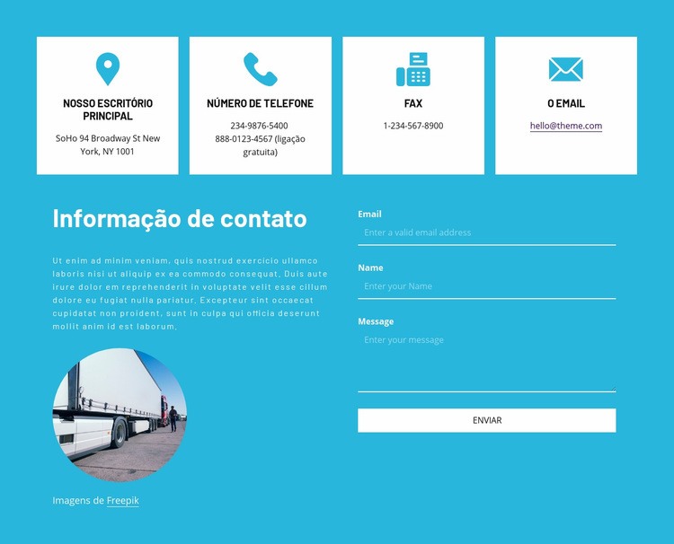 Informações de contato com ícones Construtor de sites HTML