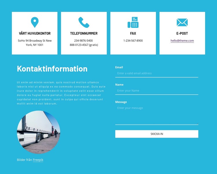 Kontaktinformation med ikoner Webbplats mall