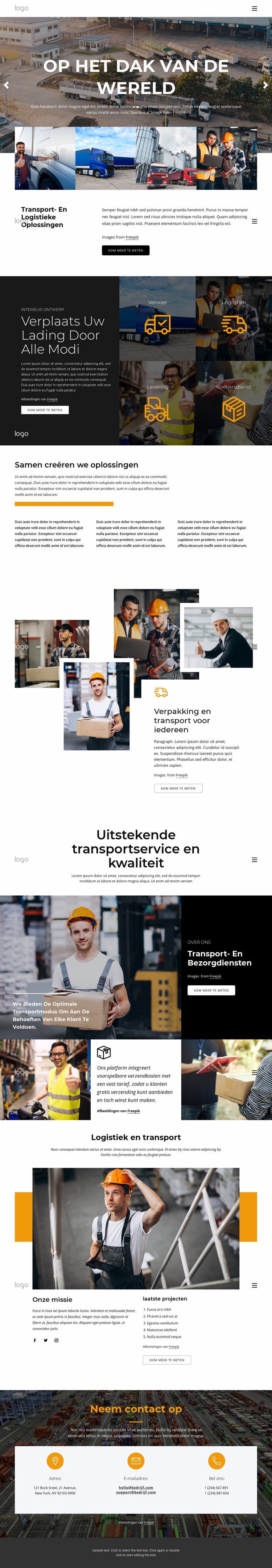 Transport en logistiek beheer Website ontwerp