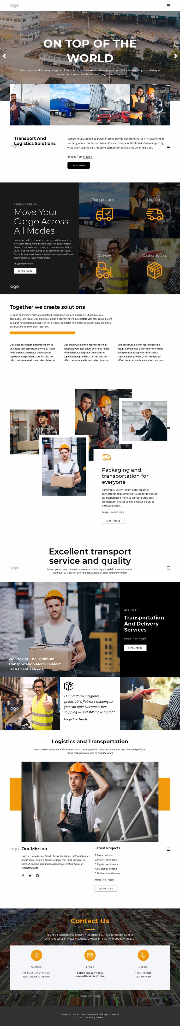 Transportation and logistics management Web Page Design