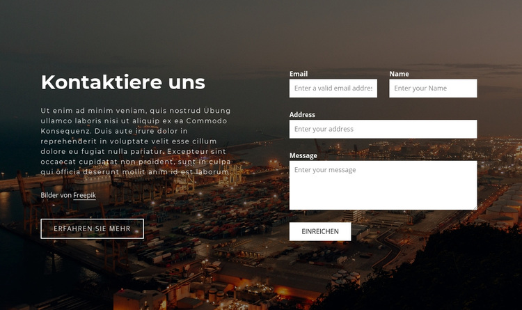 Kontaktformular mit Bildhintergrund WordPress-Theme