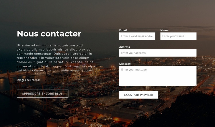 Formulaire de contact avec fond d'image Page de destination