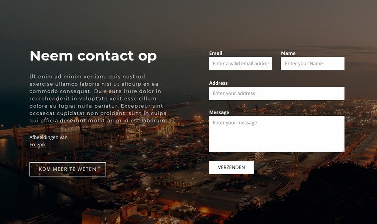 Contactformulier met afbeelding achtergrond Website Builder-sjablonen