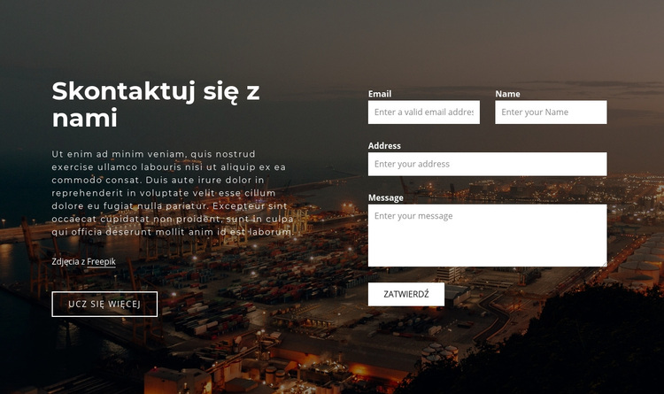 Formularz kontaktowy z obrazem w tle Motyw WordPress