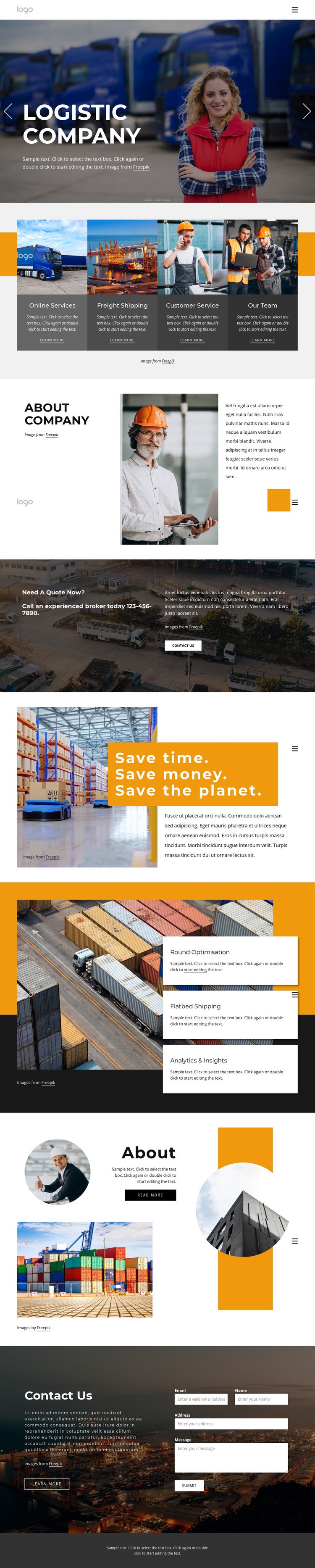 Shipping services and logistics Web Page Design