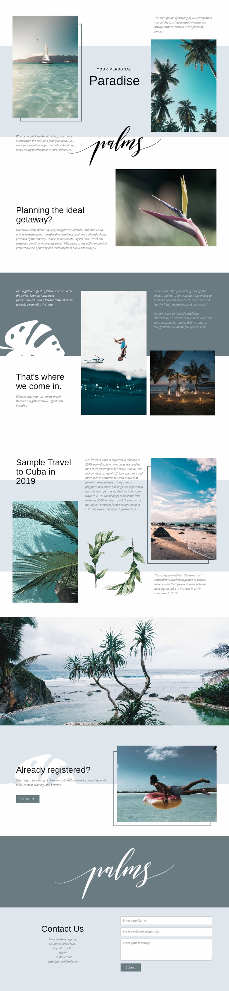 Travel in Paradise Web Page Design