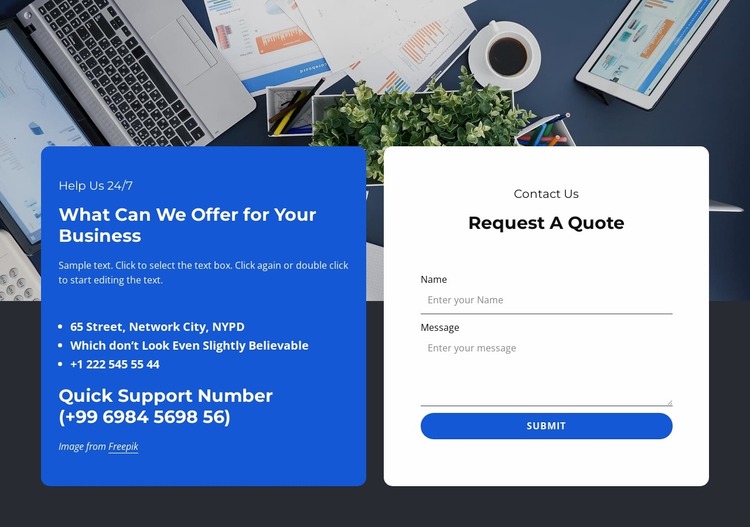 Professional contact us block Website Mockup