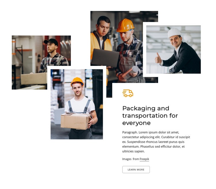 Packaging and transportation for everyone Web Page Design