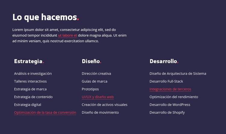 Estrategia, diseño y desarrollo web Plantilla de sitio web