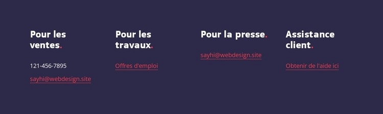 Contacts pour les ventes Créateur de site Web HTML