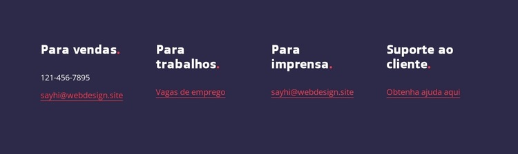 Contatos para vendas Modelo de site