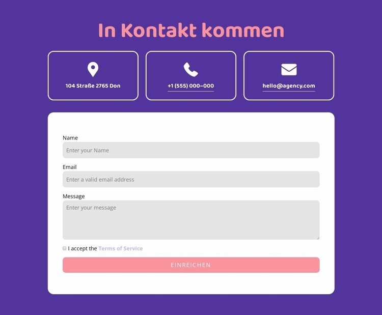 Kontaktblock mit Symbolen Landing Page