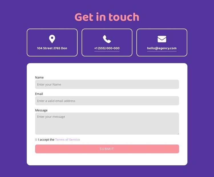 Get in touch block wih icons Elementor Template Alternative