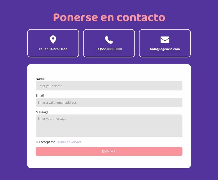 Póngase en contacto bloque con iconos Diseño de páginas web