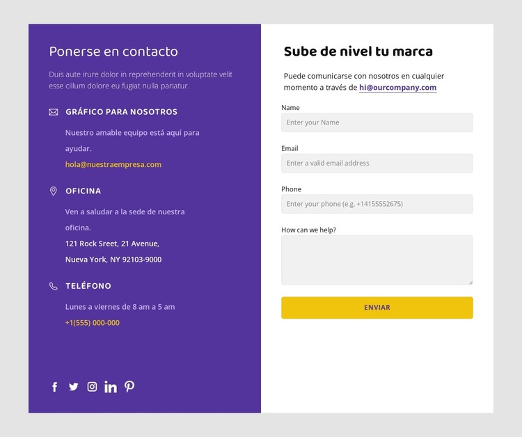 Contactos e iconos sociales Plantilla de sitio web