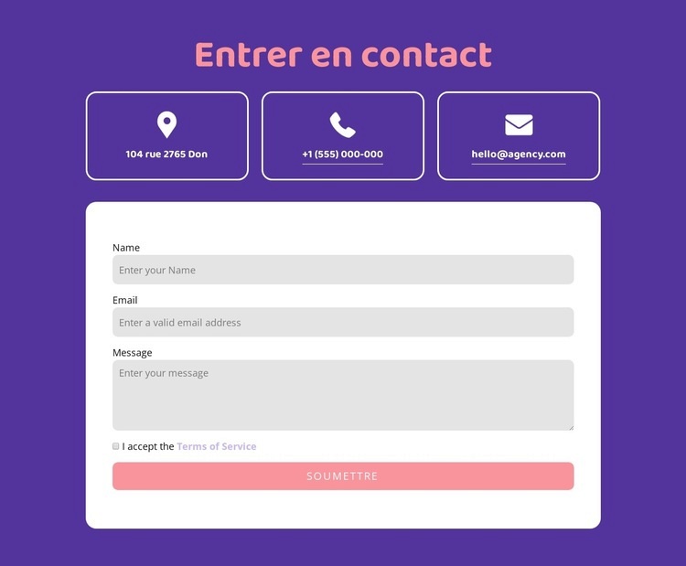 Entrez en contact avec le bloc d'icônes Conception de site Web