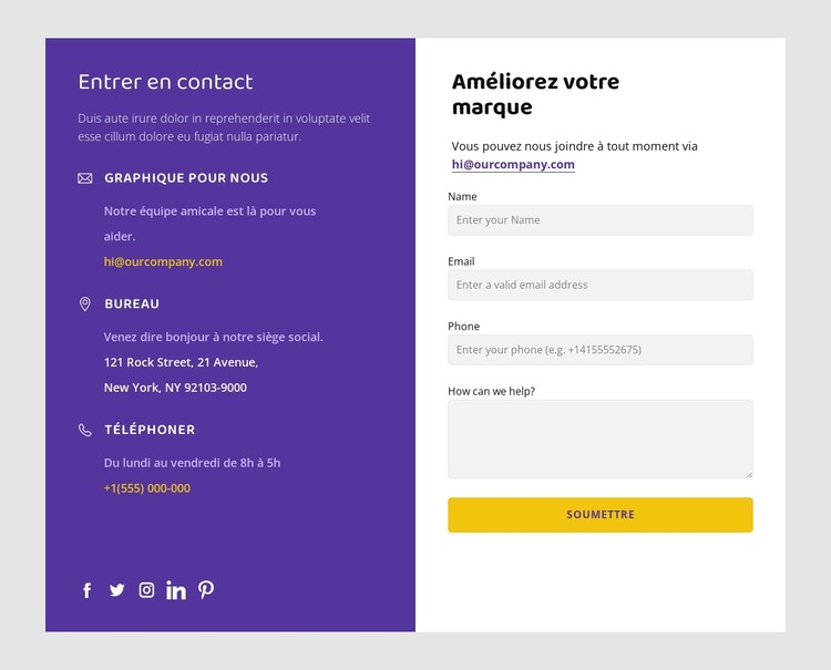 Contacts et icônes sociales Modèle CSS