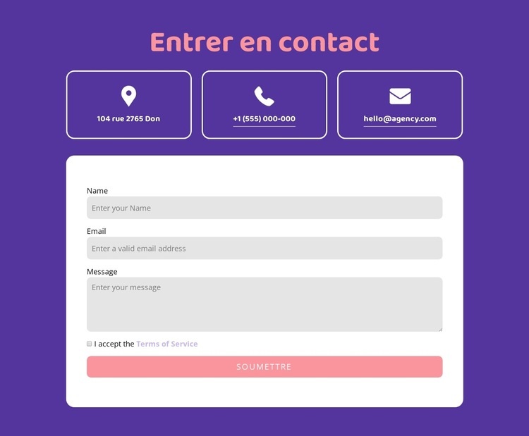 Entrez en contact avec le bloc d'icônes Modèle HTML5