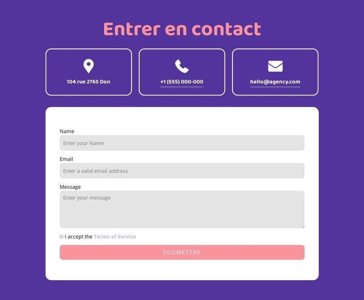 Entrez en contact avec le bloc d'icônes Modèle