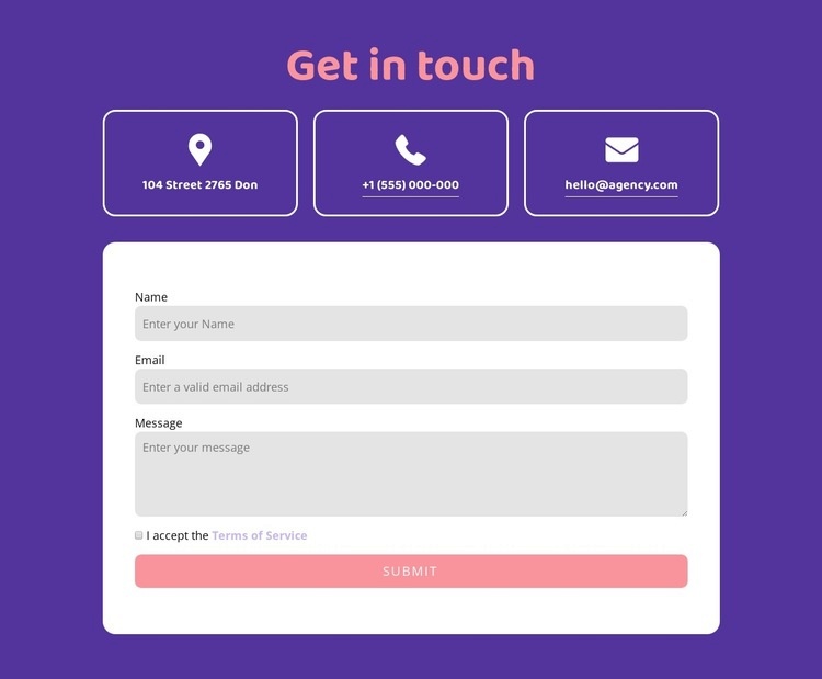 Get in touch block wih icons Homepage Design