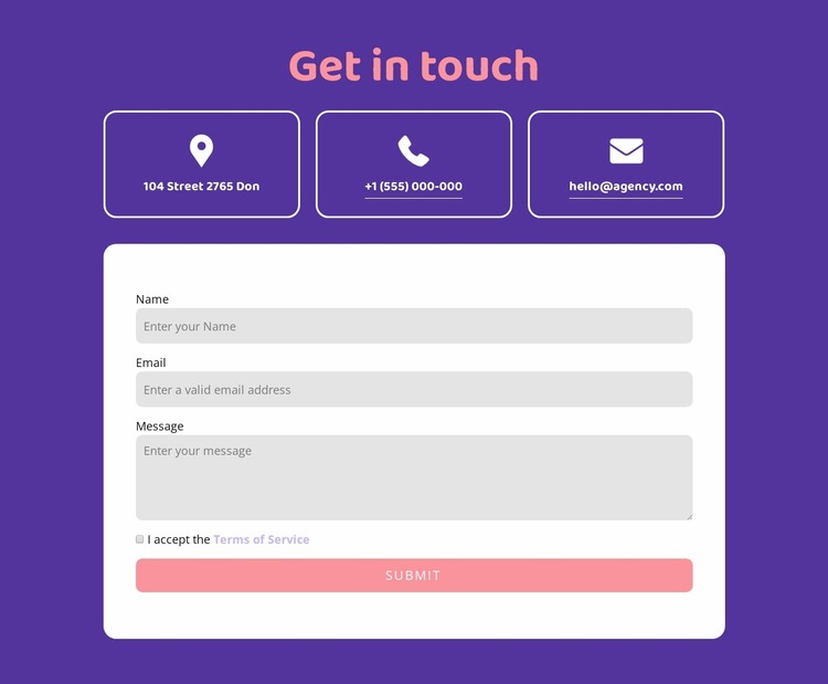Get in touch block wih icons Html Website Builder