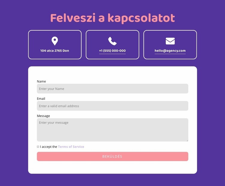 Kapcsolatfelvétel blokk ikonokkal HTML Sablon