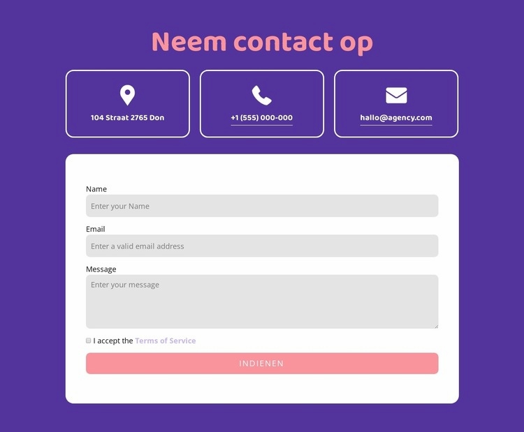 Neem contact op blok met pictogrammen Sjabloon voor één pagina