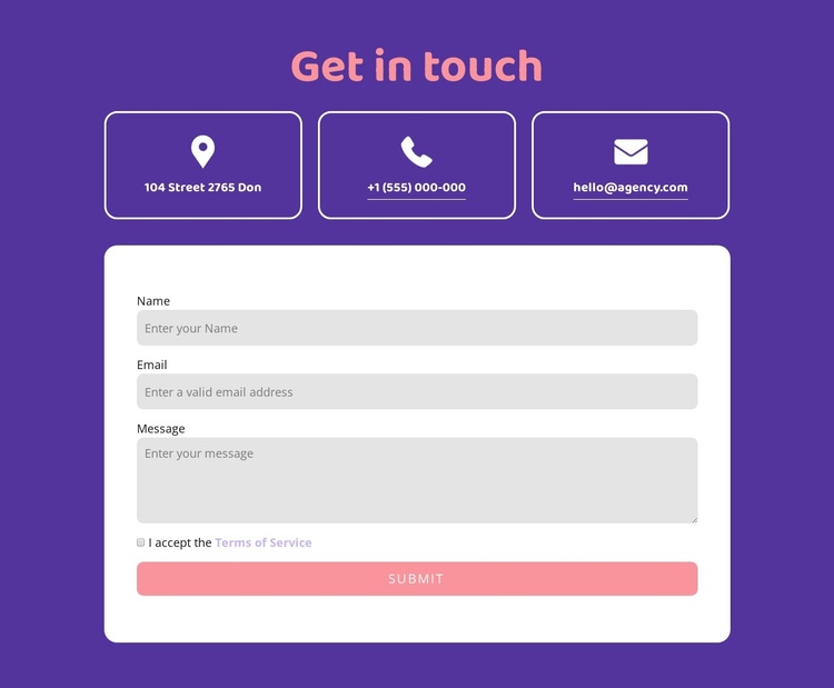 Get in touch block wih icons One Page Template