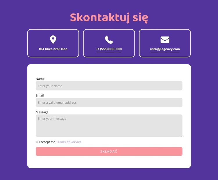 Skontaktuj się z blokiem za pomocą ikon Szablon witryny sieci Web