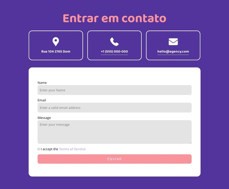 Entre no bloco de contato com ícones Modelo de site