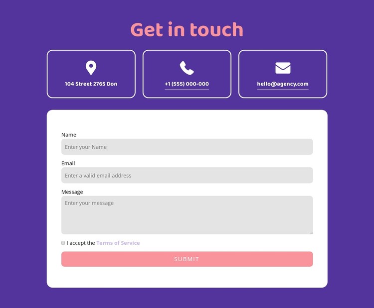 Get in touch block wih icons Static Site Generator