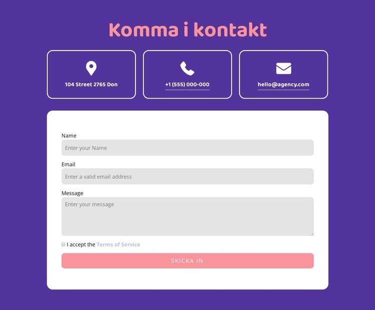 Kom i kontakt block med ikoner HTML-mall