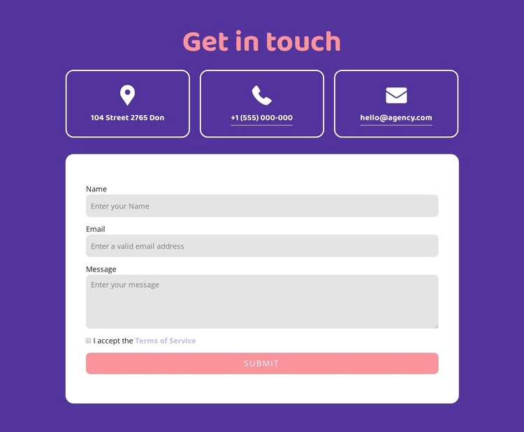 Get in touch block wih icons Template