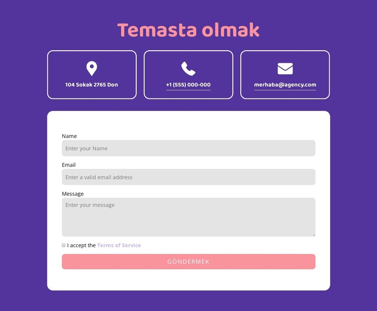 Simgelerle iletişim bloğuna ulaşın Web Sitesi Şablonu