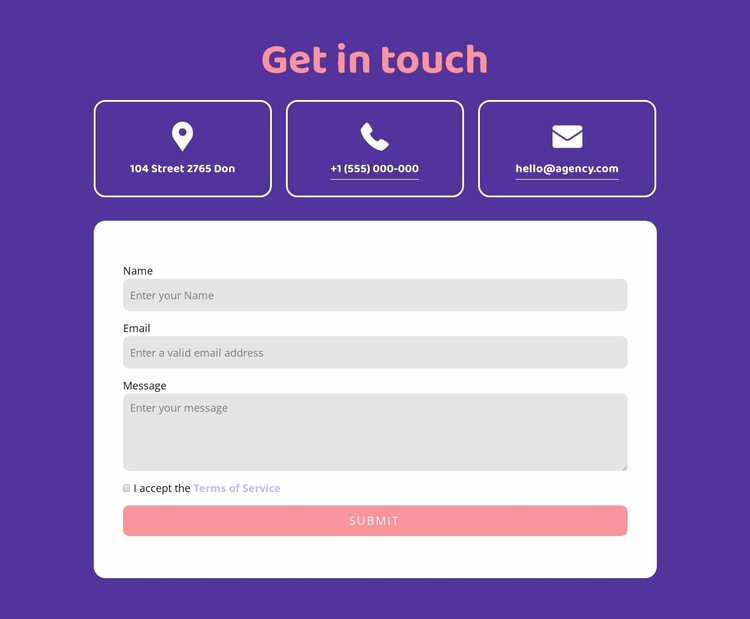 Get in touch block wih icons Website Builder Templates