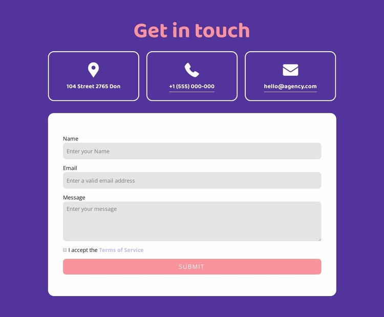Get in touch block wih icons Website Mockup