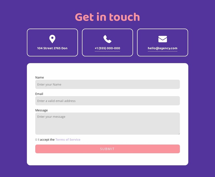 Get in touch block wih icons Website Template