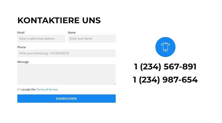 Zwei Telefone und ein Formular Website-Modell