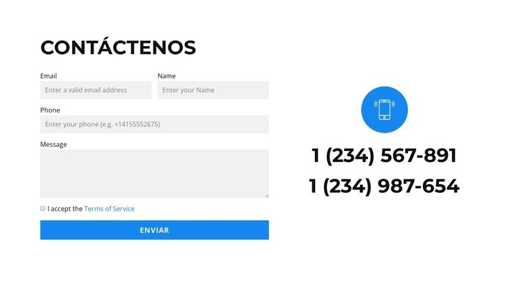 Dos teléfonos y un formulario Diseño de páginas web