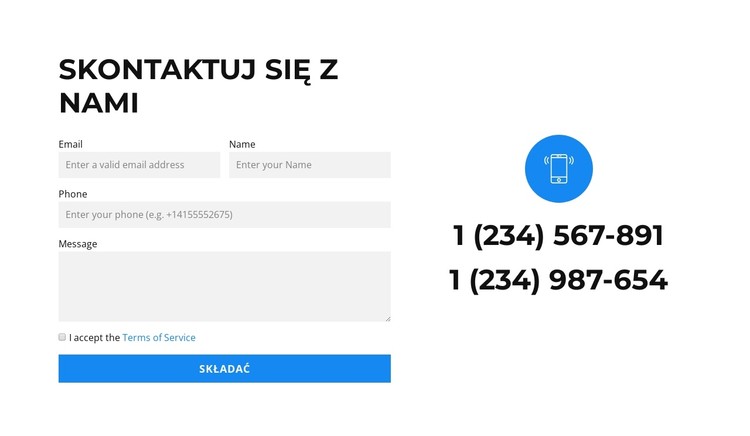 Dwa telefony i formularz Szablon CSS