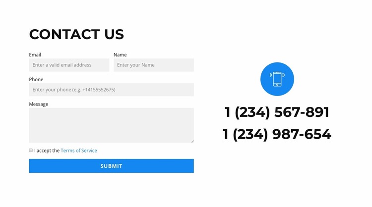 Two phones and a form Website Mockup