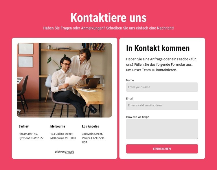 Kontakte in zwei Zellen Website design