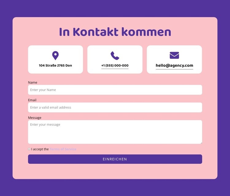 Kontaktformular und Grid-Repeater Landing Page