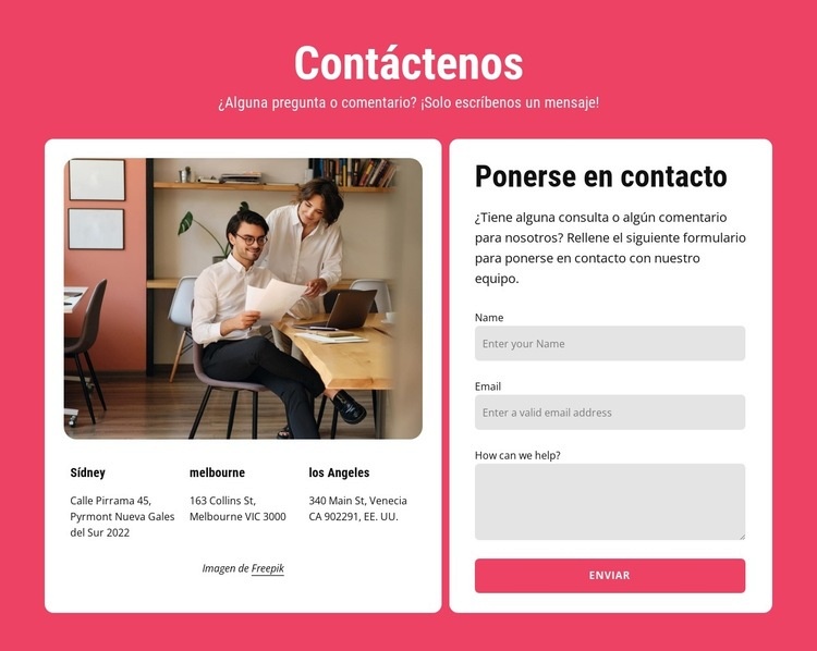 Contactos en dos celdas Creador de sitios web HTML