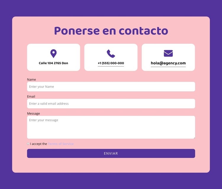 Formulario de contacto y repetidor de grilla Maqueta de sitio web