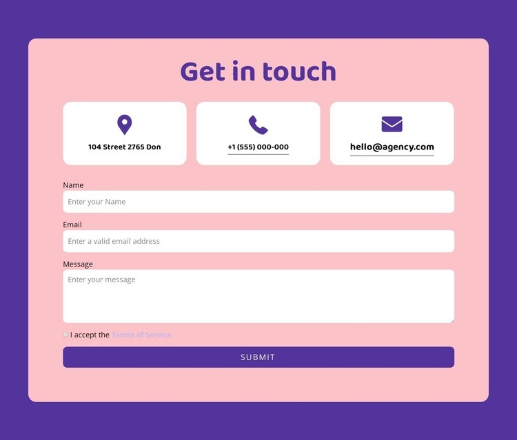 Contact form and grid repeater Homepage Design
