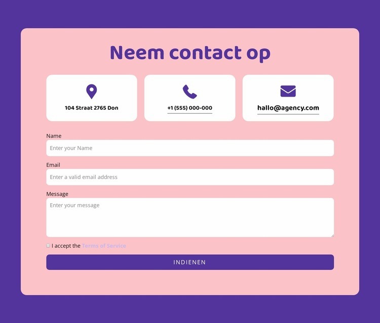 Contactformulier en netrepeater Sjabloon voor één pagina