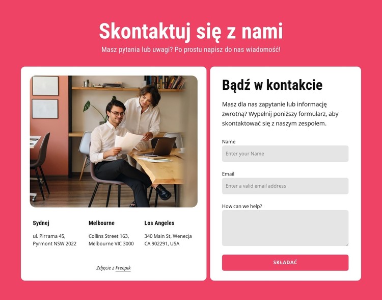 Kontakty w dwóch komórkach Szablon CSS