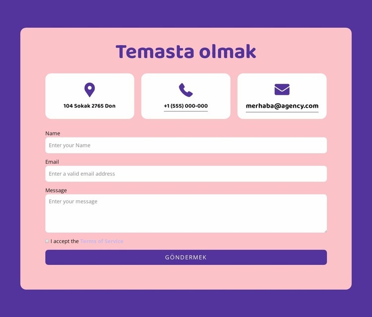 İletişim formu ve ızgara tekrarlayıcı Html Web Sitesi Oluşturucu